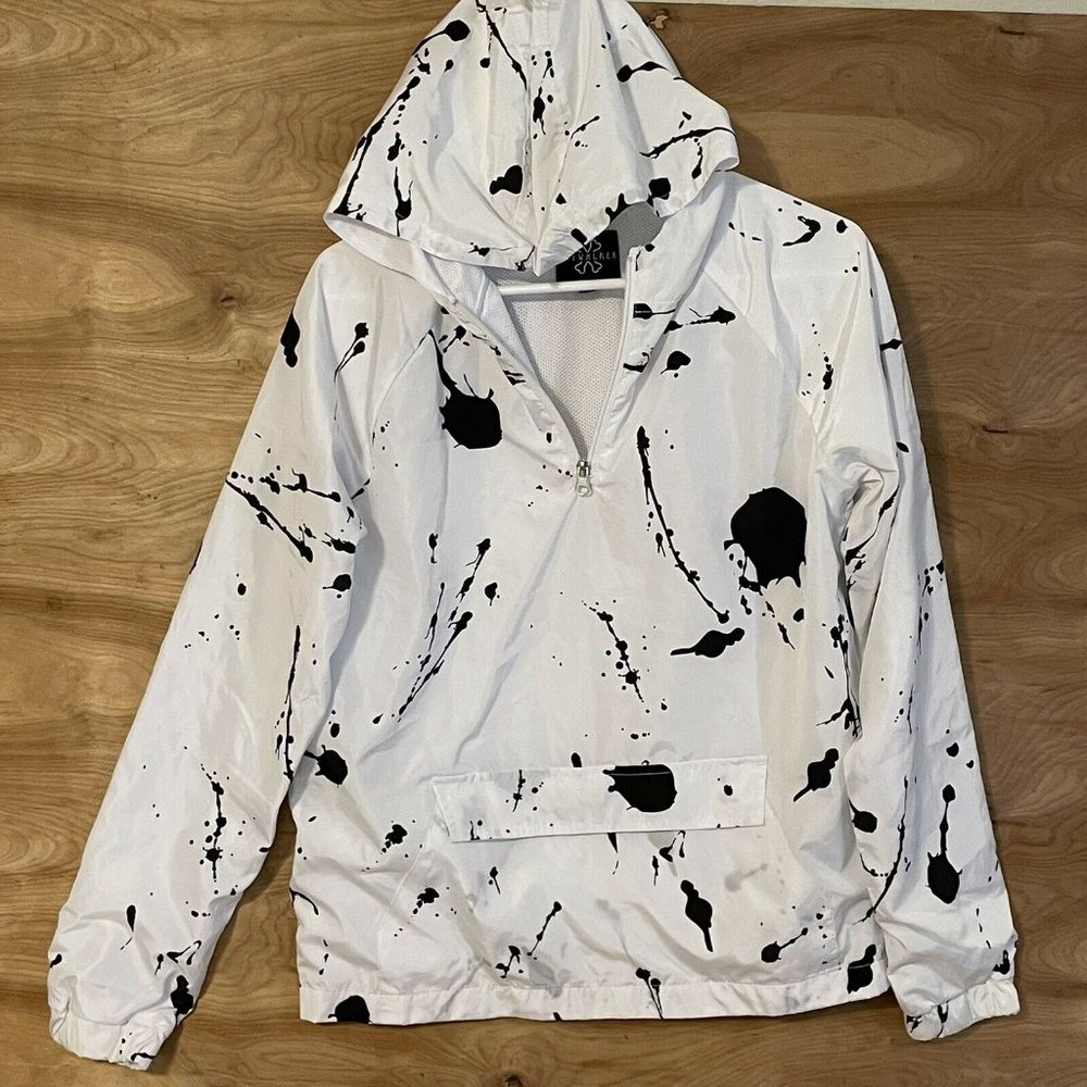 jaywalker womens xl Paint-Splatter Pullover Hooded Windbreaker Jacket Mesh Lined